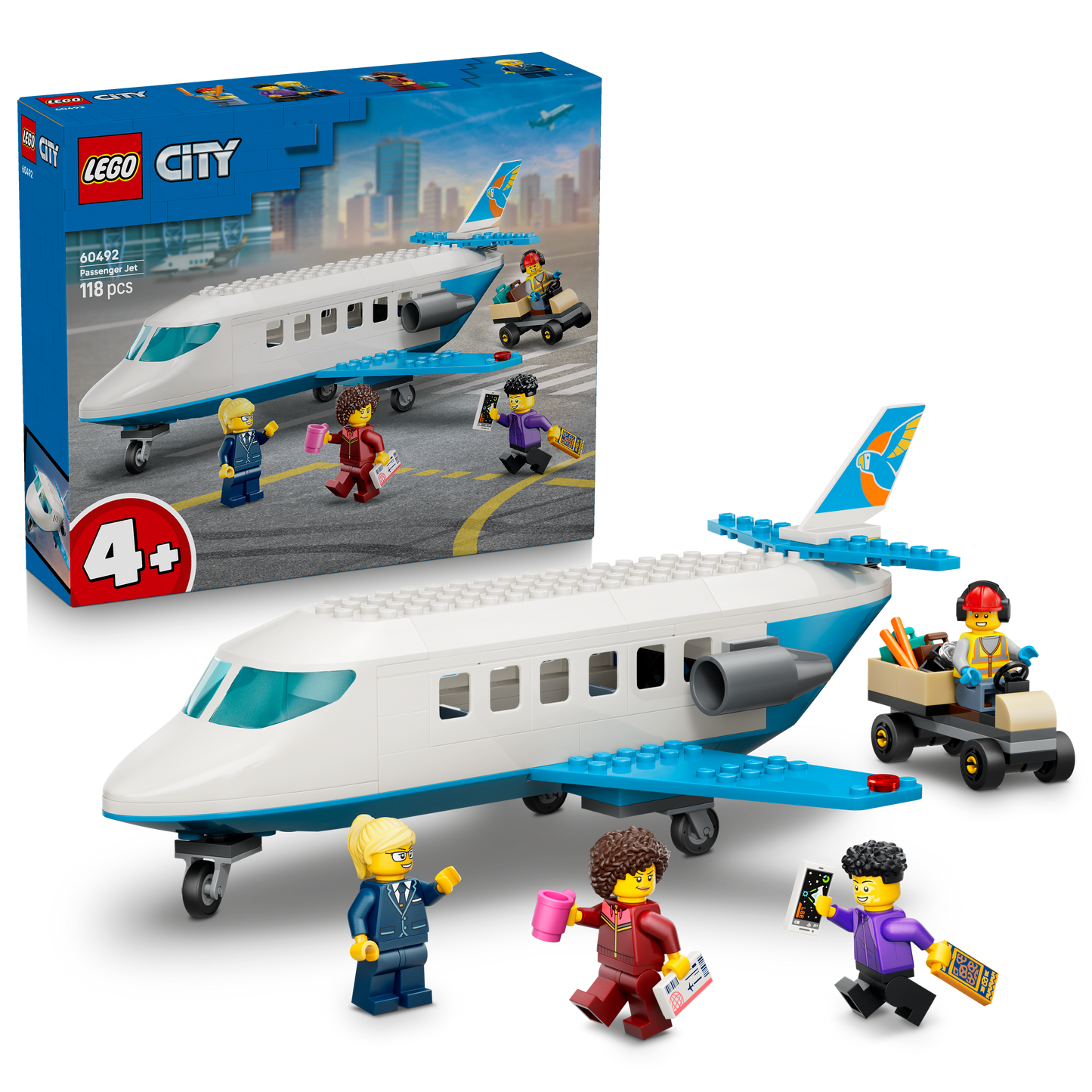 LEGO City Passagiersstoestel - Bouwpakket voor Kinderen met Speelgoed Vliegtuig Model, 4 Minifiguren en Reisaccessoires - Educatieve Set - Cadeau voor Jongens en Meisjes Vanaf 4 Jaar - 60492