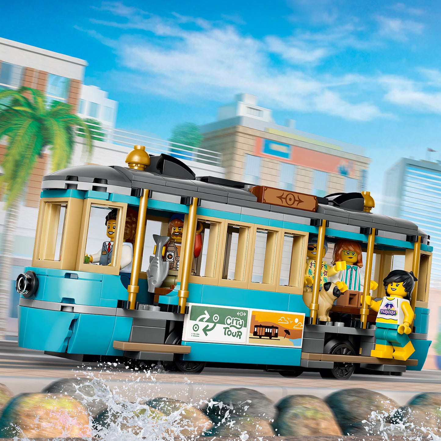 LEGO City Klassieke Strandtram - Bouwpakket voor Kinderen met Spoor, Straatdecor, 5 Minifiguren en 5 Speelgoed Dieren Figuren - Cadeau Voor Jongens en Meisjes Vanaf 7 Jaar - 60506