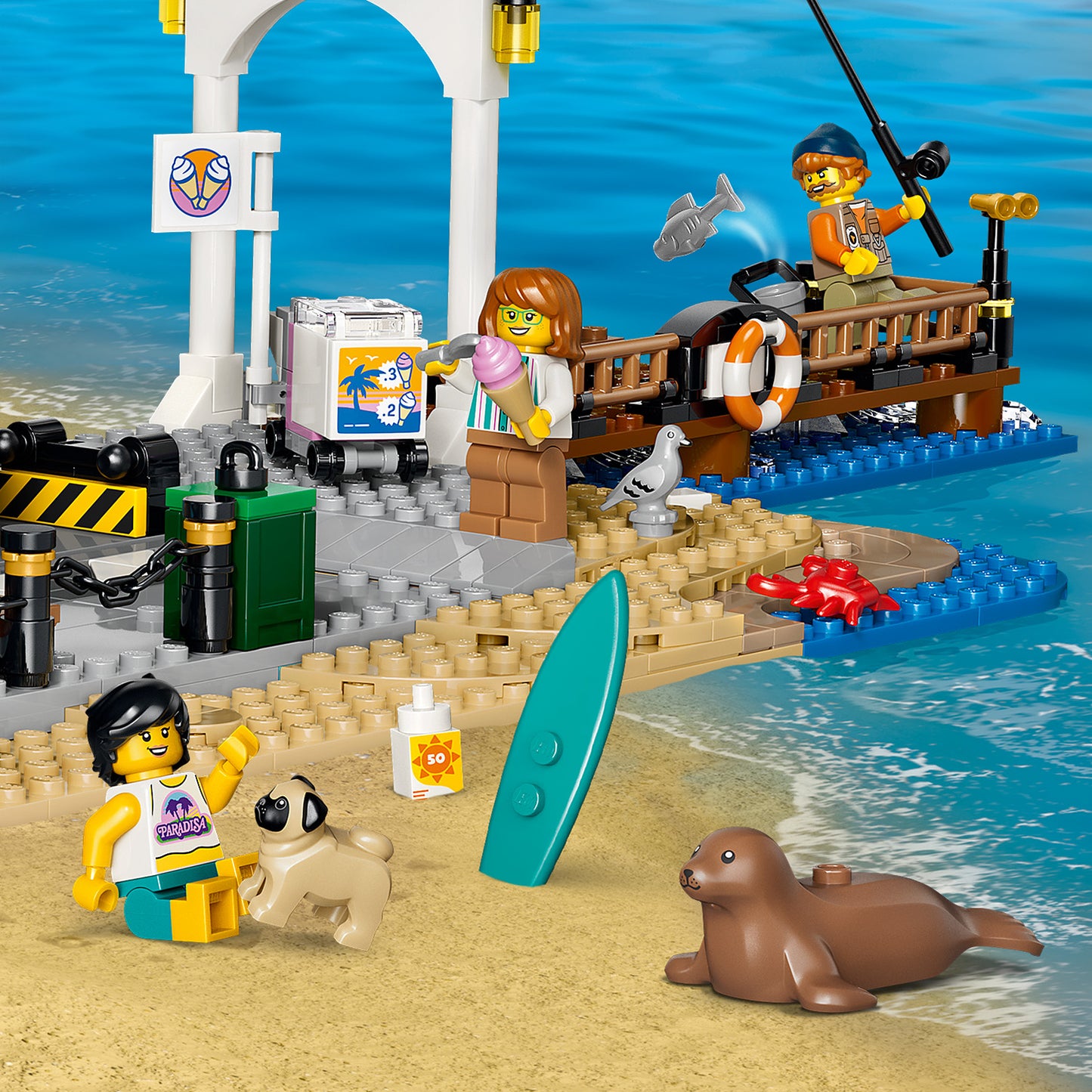 LEGO City Klassieke Strandtram - Bouwpakket voor Kinderen met Spoor, Straatdecor, 5 Minifiguren en 5 Speelgoed Dieren Figuren - Cadeau Voor Jongens en Meisjes Vanaf 7 Jaar - 60506