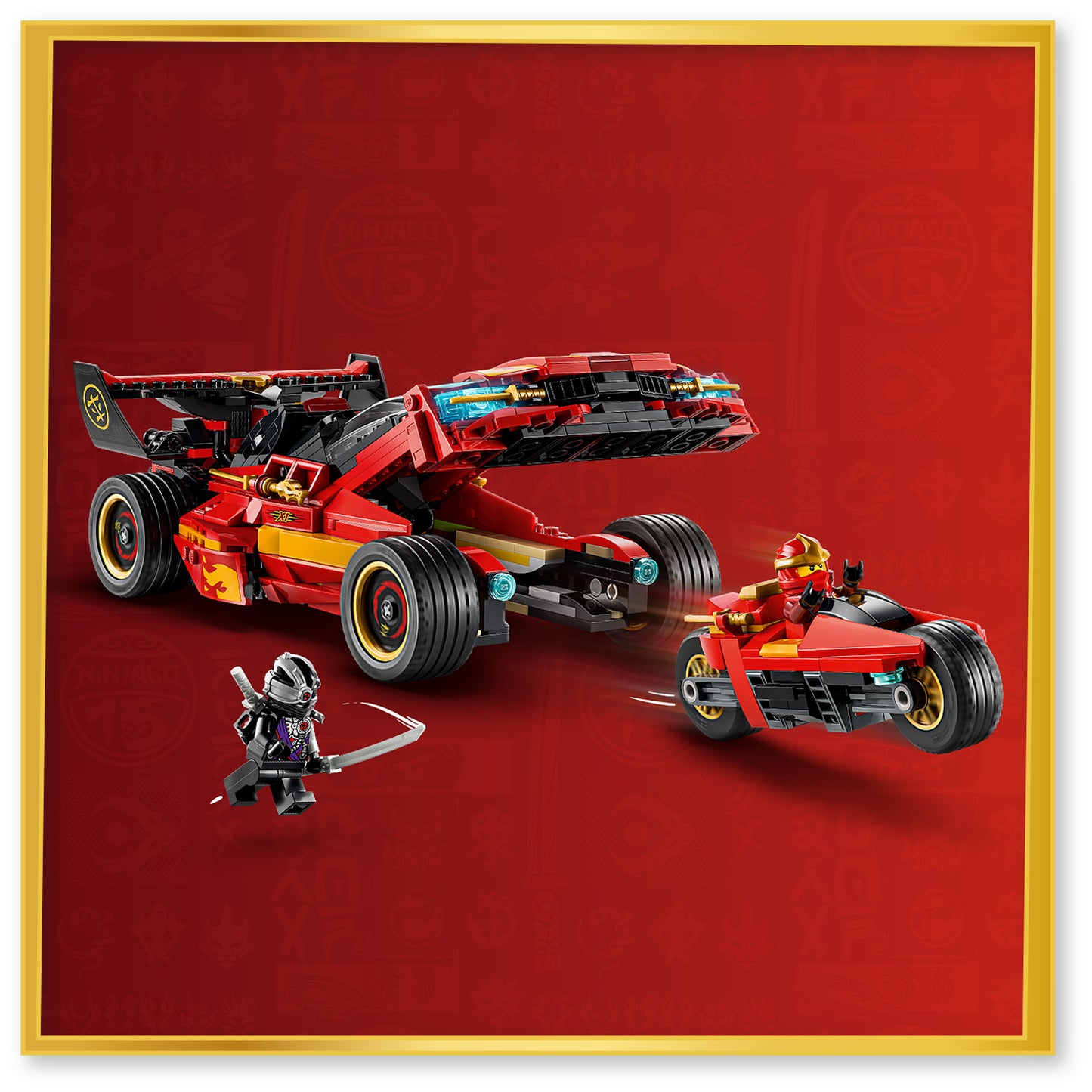 LEGO NINJAGO 15-jarig Jubileum: X-1 Ninja Charger – Speelgoed Auto Bouwpakket met Motor en 3 Minifiguren Incl. Kai – Nostalgisch Cadeau voor Jongens vanaf 14 Jaar en Volwassen Fans – 71867