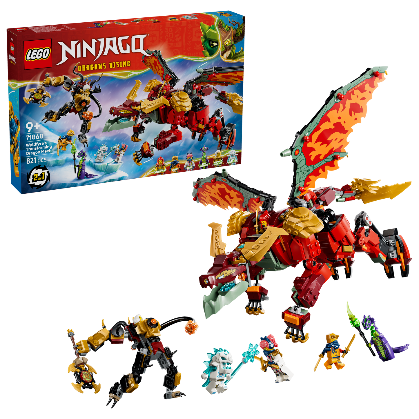 LEGO NINJAGO Wyldfyre's Transformerende Drakenmecha Speelgoed voor Kinderen Vanaf 9 Jaar - Bouwpakket met 6 Minifiguren, incl. Keizerin Beatrix en Zuurmonster - Cadeau voor Jongens en Meisjes 71868