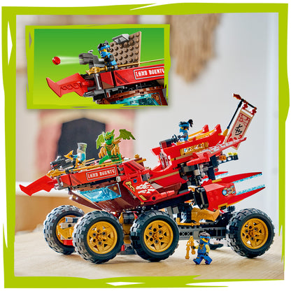 LEGO NINJAGO Land-Bounty - Bouwpakket voor Kinderen Vanaf 9 Jaar met 3 Voertuigen en 6 Minifiguren - Incl. Speelgoed Motor, Terreinbuggy en Schip - Cadeau voor Jongens en Meisjes - 71869