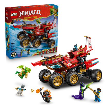 LEGO NINJAGO Land-Bounty - Bouwpakket voor Kinderen Vanaf 9 Jaar met 3 Voertuigen en 6 Minifiguren - Incl. Speelgoed Motor, Terreinbuggy en Schip - Cadeau voor Jongens en Meisjes - 71869