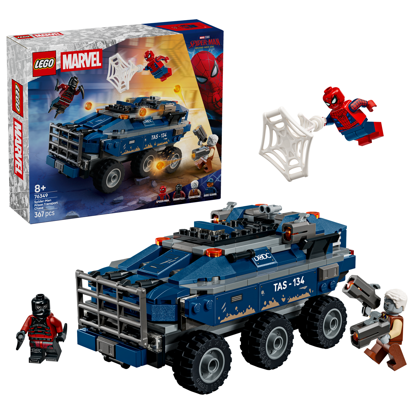 LEGO | Marvel Spider-Man Achtervolging van Gevangenistransport - Superheld Speelgoed voor Kinderen met Auto en 4 Minifiguren Incl. Tombstone en Tarantula - Cadeau voor Jongens Vanaf 8 Jaar 76349