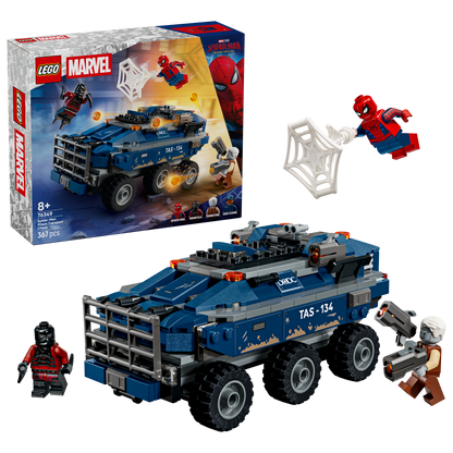 LEGO | Marvel Spider-Man Achtervolging van Gevangenistransport - Superheld Speelgoed voor Kinderen met Auto en 4 Minifiguren Incl. Tombstone en Tarantula - Cadeau voor Jongens Vanaf 8 Jaar 76349