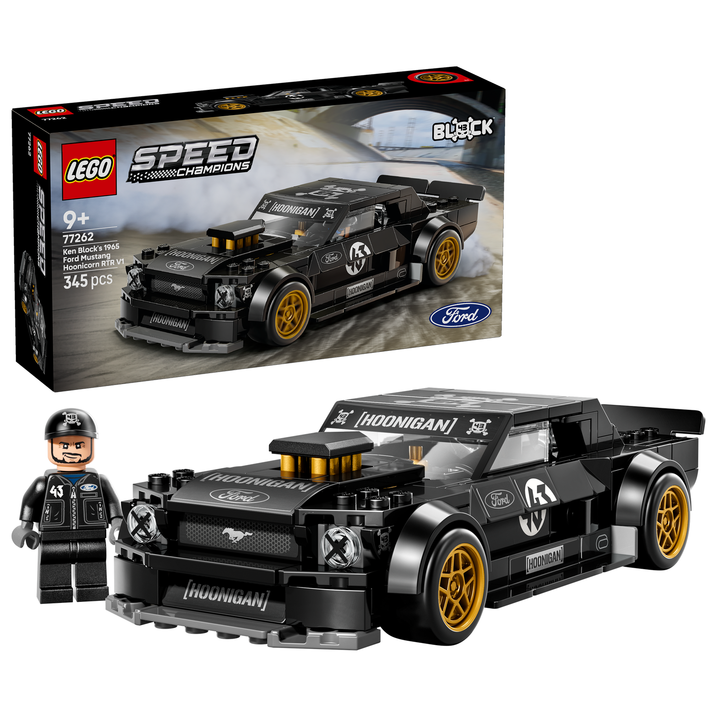 LEGO Speed Champions Ken Blocks '65 Ford Mustang Hoonicorn V1 Muscle Car Auto Speelgoed voor Kinderen - Bouwpakket met Minifiguur - Kinderkamer Decoratie - Cadeau voor Jongens Vanaf 9 Jaar 77262